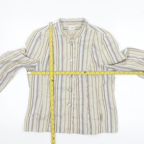 Viyella Women Beige Striped Button Jacket Size 10 Lightweight Cotton Blend