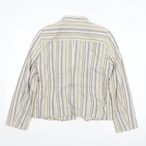 Viyella Women Beige Striped Button Jacket Size 10 Lightweight Cotton Blend
