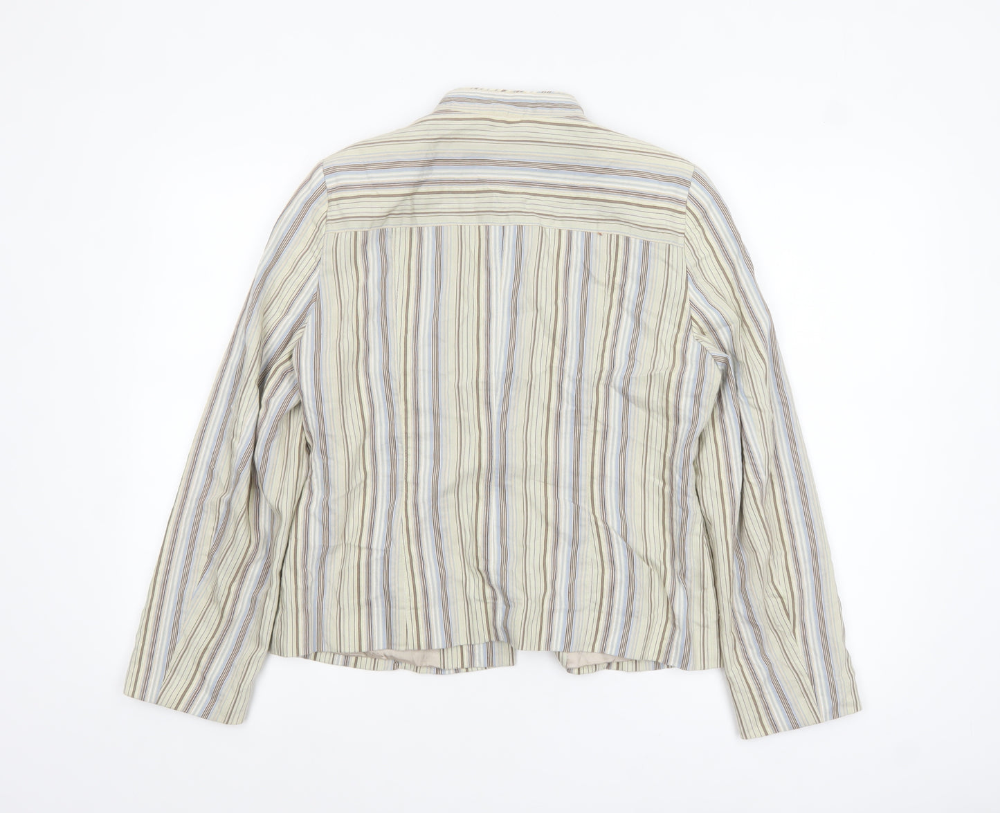 Viyella Women Beige Striped Button Jacket Size 10 Lightweight Cotton Blend