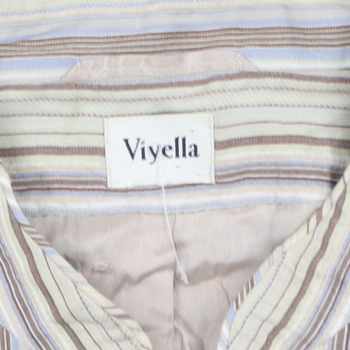 Viyella Women Beige Striped Button Jacket Size 10 Lightweight Cotton Blend