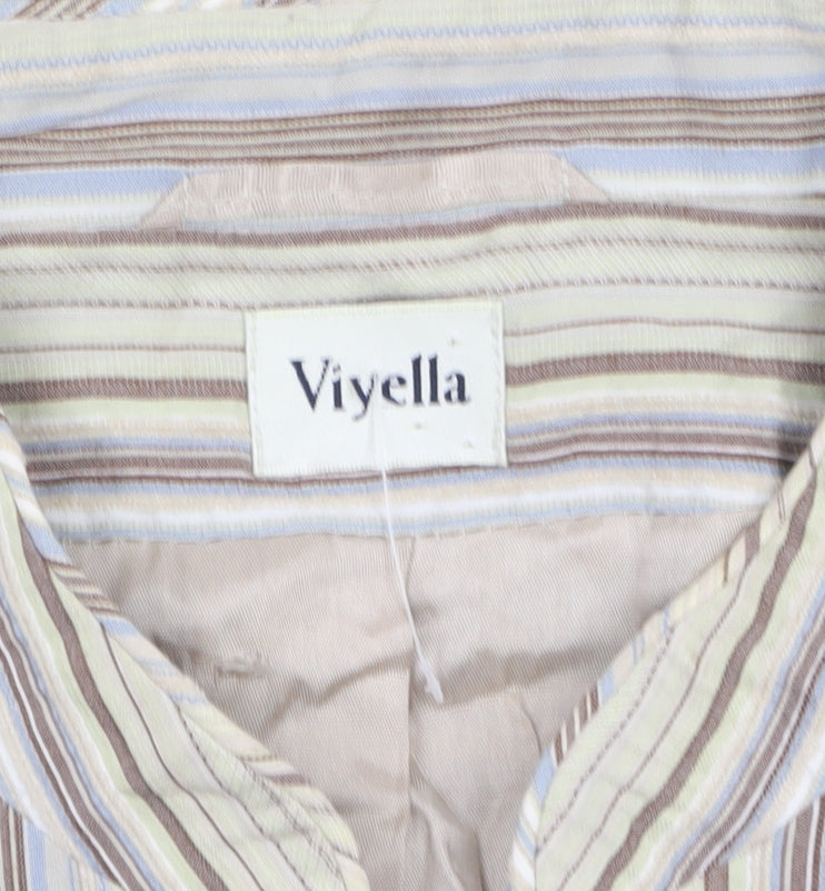 Viyella Women Beige Striped Button Jacket Size 10 Lightweight Cotton Blend