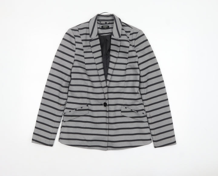 Oasis Women's Black & White Striped Blazer UK 8 Single-Breasted