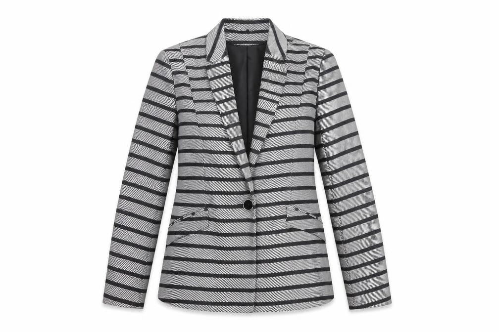 Front view of Oasis Women's Black & White Striped Blazer UK 8 Single-Breasted