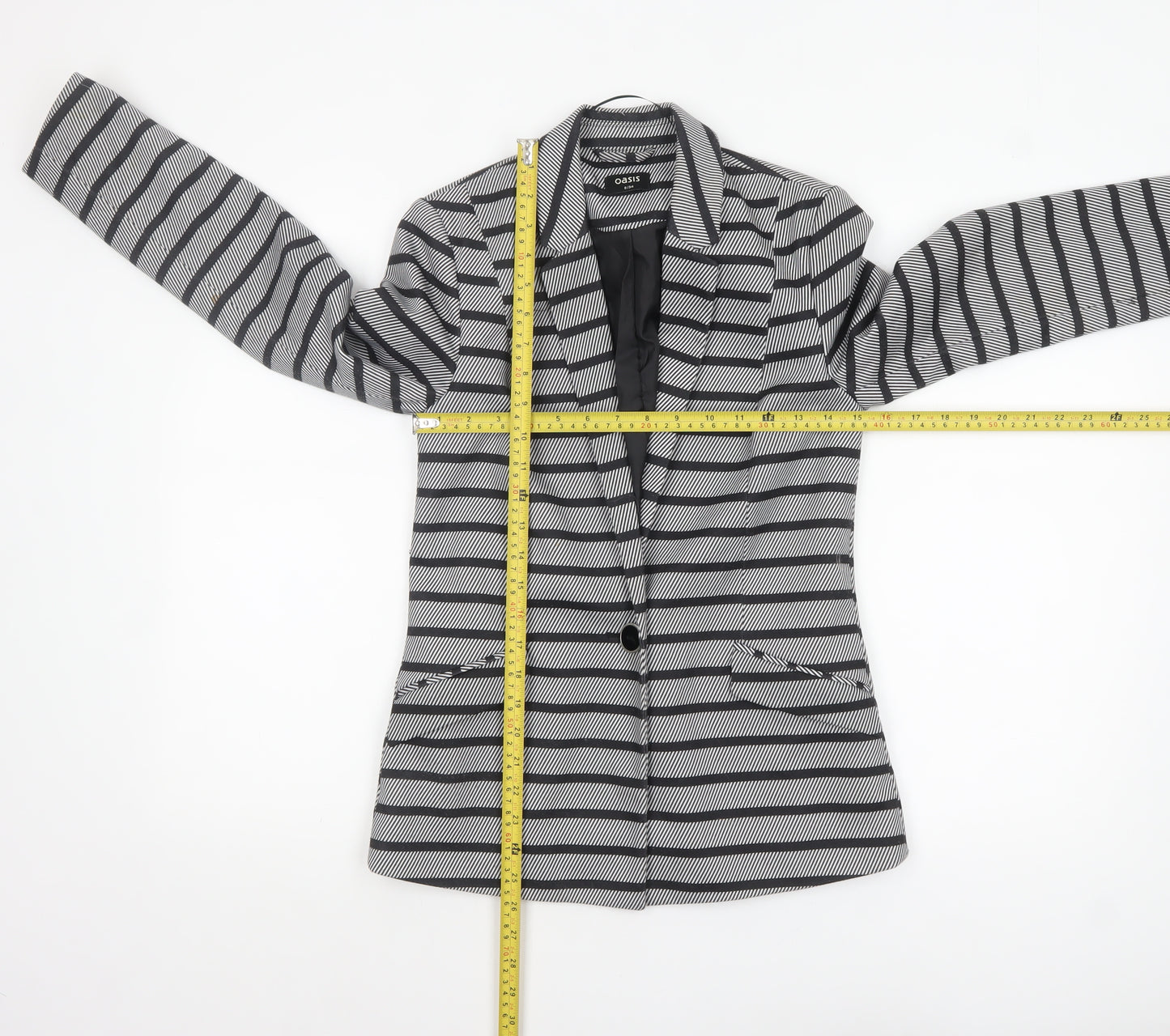 Oasis Women's Black & White Striped Blazer UK 8 Single-Breasted
