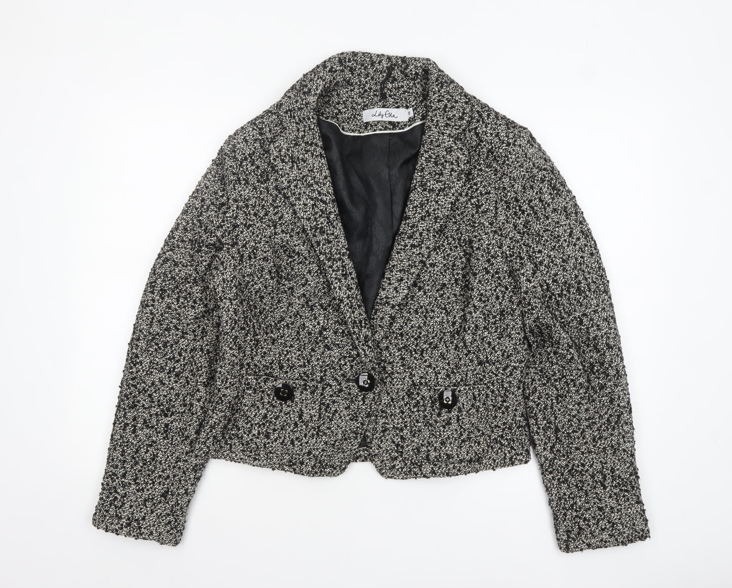 Lily Ella Womens Black Tweed Classic Blazer Size 16