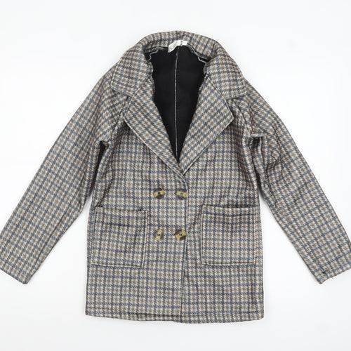 Haoshifen Womens Multicoloured Houndstooth Double-Breasted Pea Coat Size L