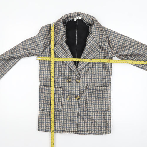 Haoshifen Womens Multicoloured Houndstooth Double-Breasted Pea Coat Size L