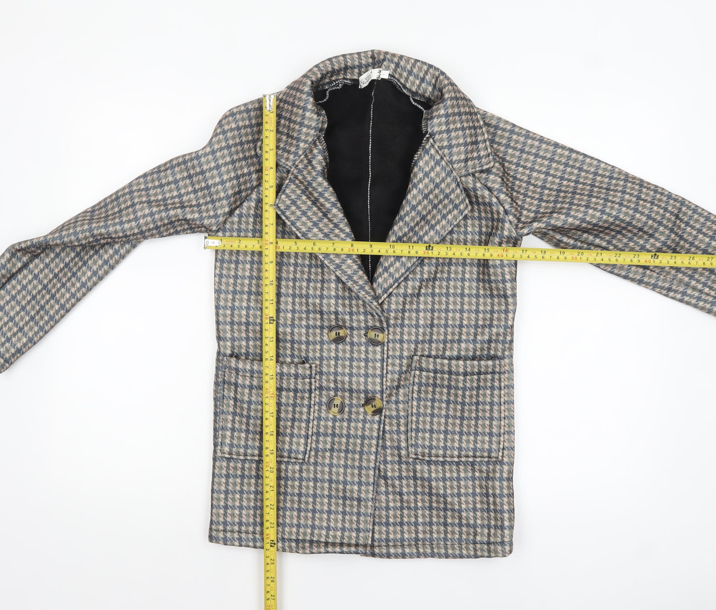 Haoshifen Womens Multicoloured Houndstooth Double-Breasted Pea Coat Size L