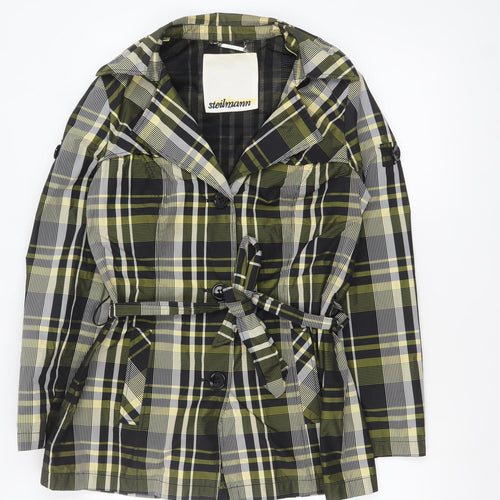 Steilmann Women Green Check Belted Mid-Length Trench Coat Jacket Size 14