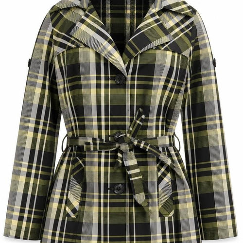 Steilmann Women Green Check Belted Mid-Length Trench Coat Jacket Size 14