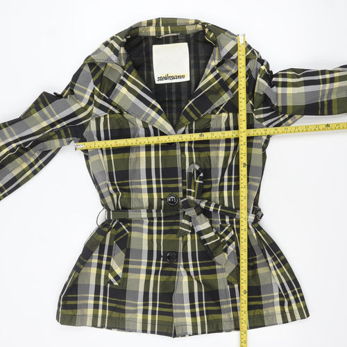 Steilmann Women Green Check Belted Mid-Length Trench Coat Jacket Size 14