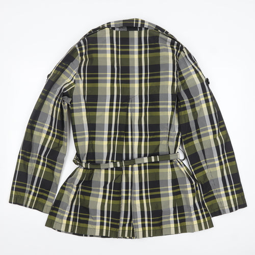 Steilmann Women Green Check Belted Mid-Length Trench Coat Jacket Size 14
