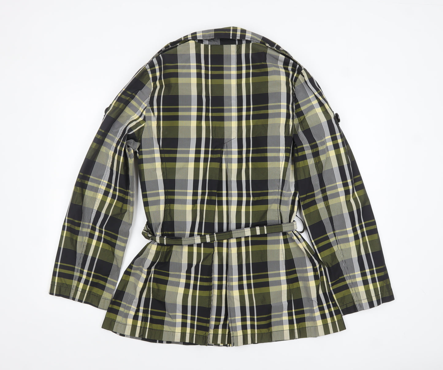 Steilmann Women Green Check Belted Mid-Length Trench Coat Jacket Size 14