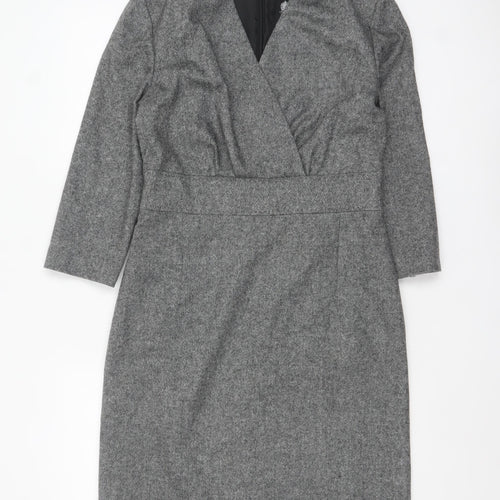 Austin Reed Women Grey Wool Blend Sheath Dress Size 10 Workwear