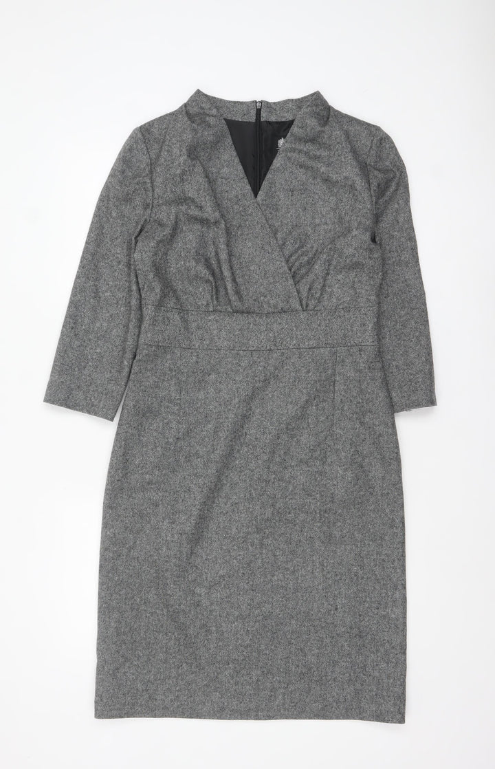 Austin Reed Women Grey Wool Blend Sheath Dress Size 10 Workwear