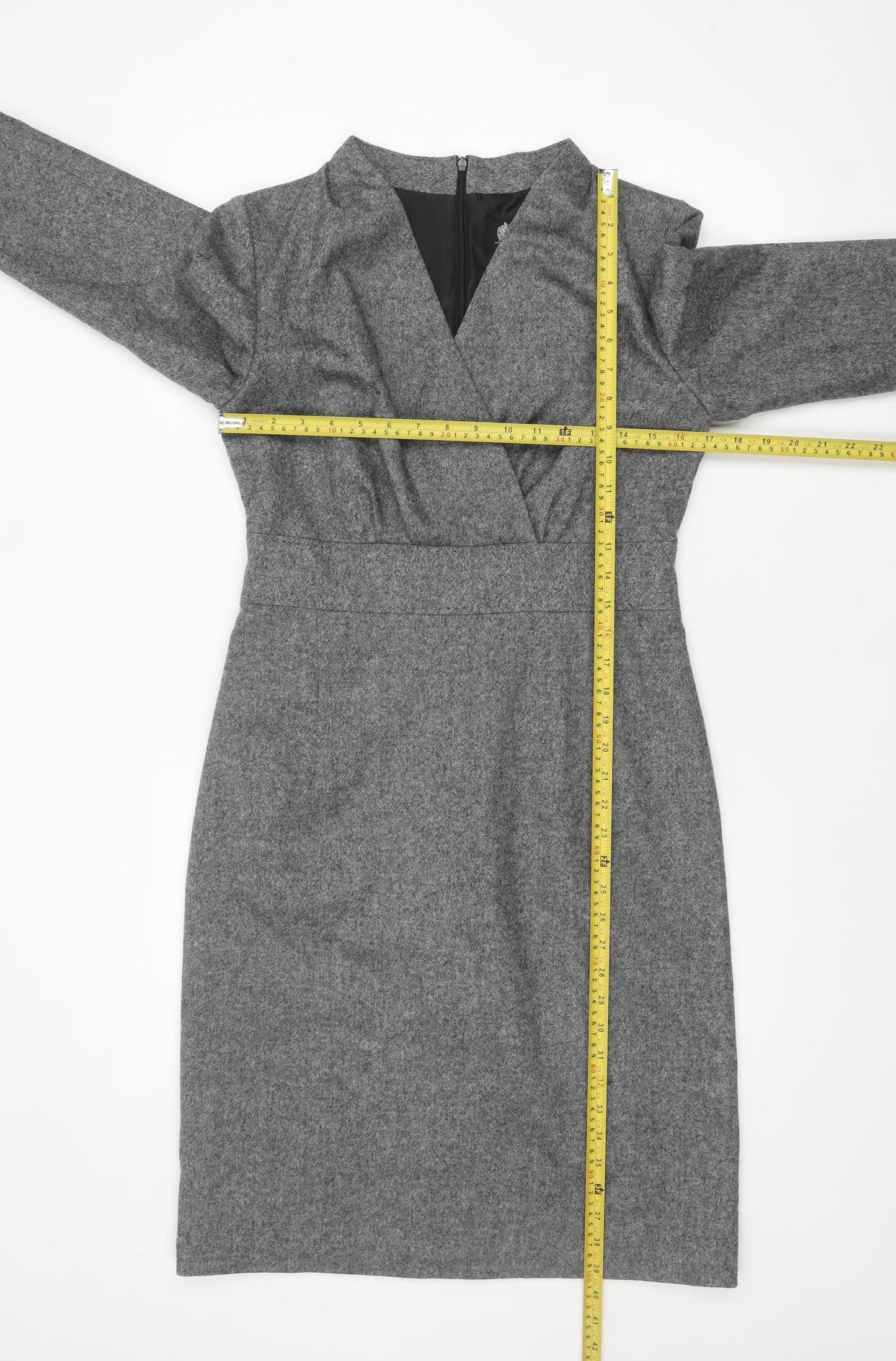 Austin Reed Women Grey Wool Blend Sheath Dress Size 10 Workwear
