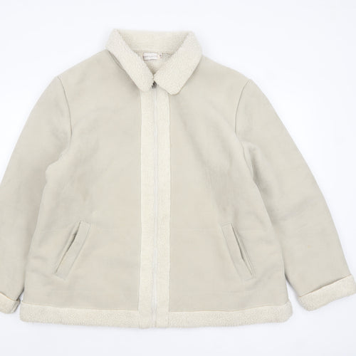 Bonmarché Women Beige Fleece Lined Zip Jacket XL Winter Warm