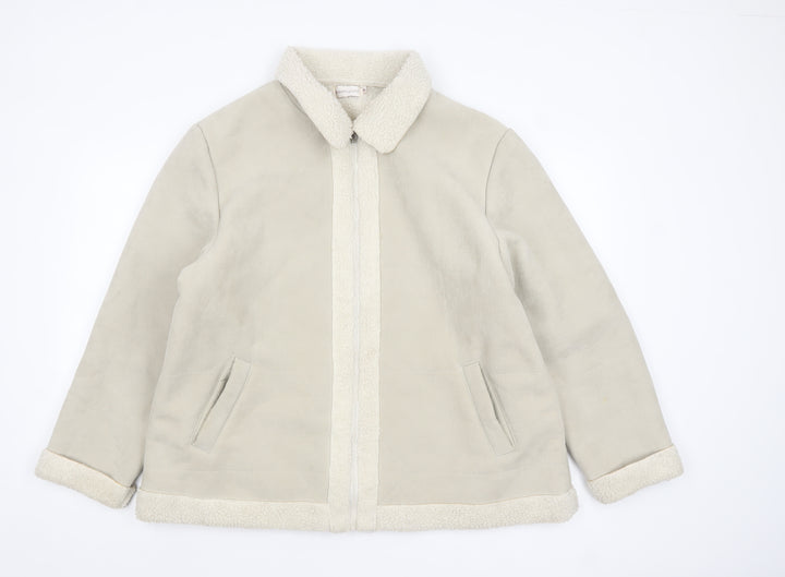 Bonmarché Women Beige Fleece Lined Zip Jacket XL Winter Warm