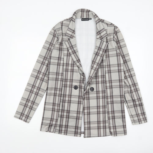 PrettyLittleThing Women Grey Check Double-Breasted Blazer UK 10