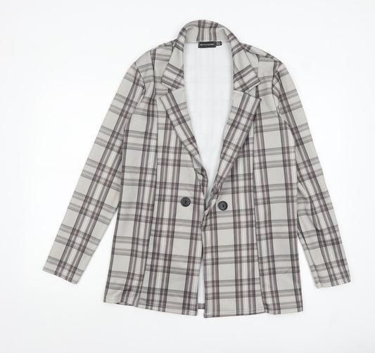 PrettyLittleThing Women Grey Check Double-Breasted Blazer UK 10