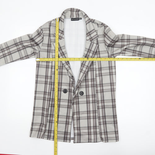 PrettyLittleThing Women Grey Check Double-Breasted Blazer UK 10