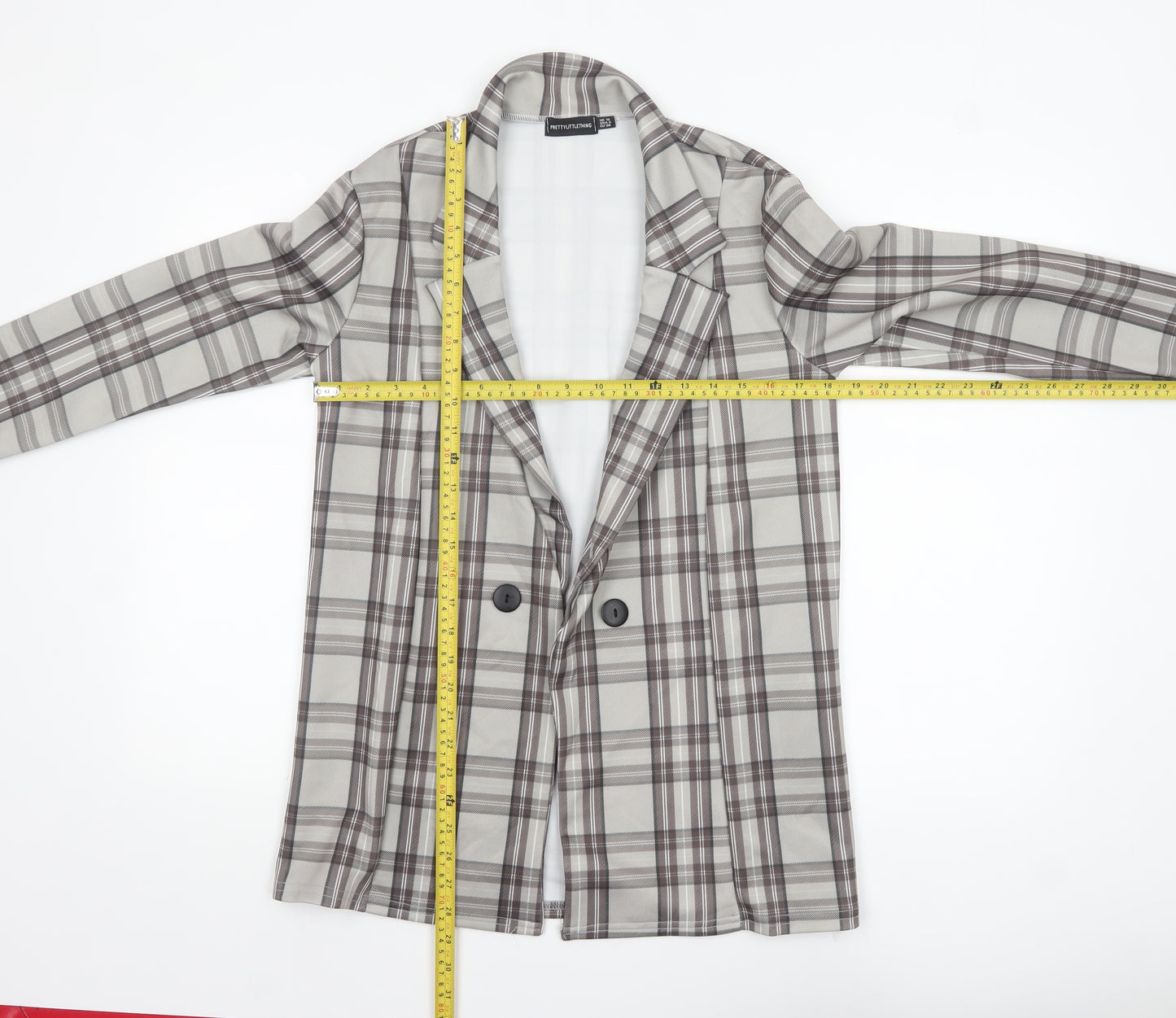 PrettyLittleThing Women Grey Check Double-Breasted Blazer UK 10