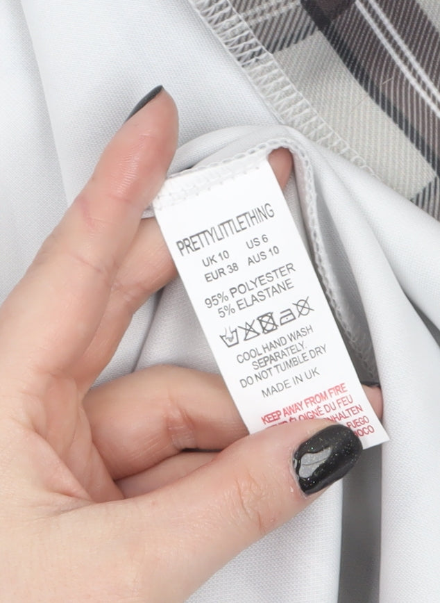 PrettyLittleThing Women Grey Check Double-Breasted Blazer UK 10