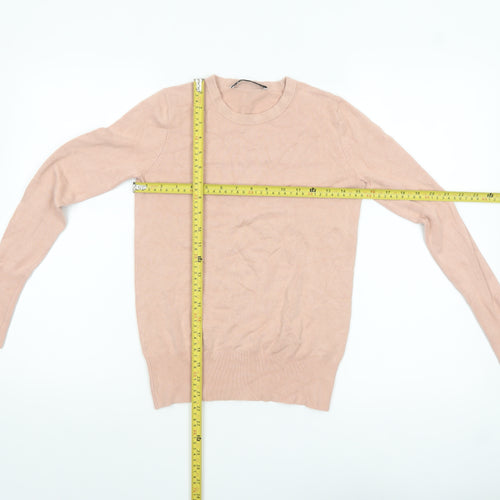 ZARA Women Beige Crew Neck Button Cuff Pullover Jumper Size 10