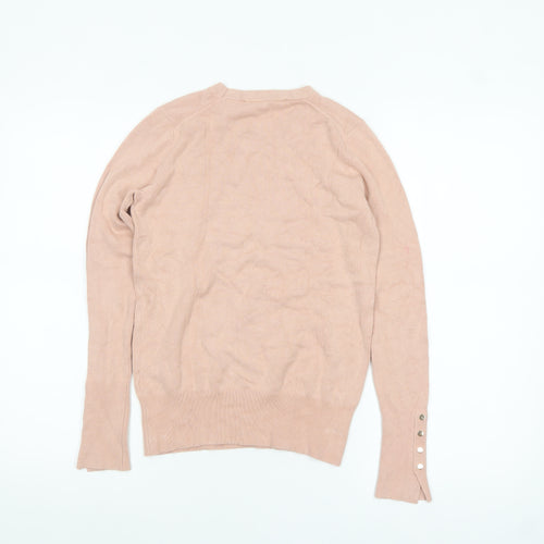 ZARA Women Beige Crew Neck Button Cuff Pullover Jumper Size 10