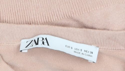 ZARA Women Beige Crew Neck Button Cuff Pullover Jumper Size 10