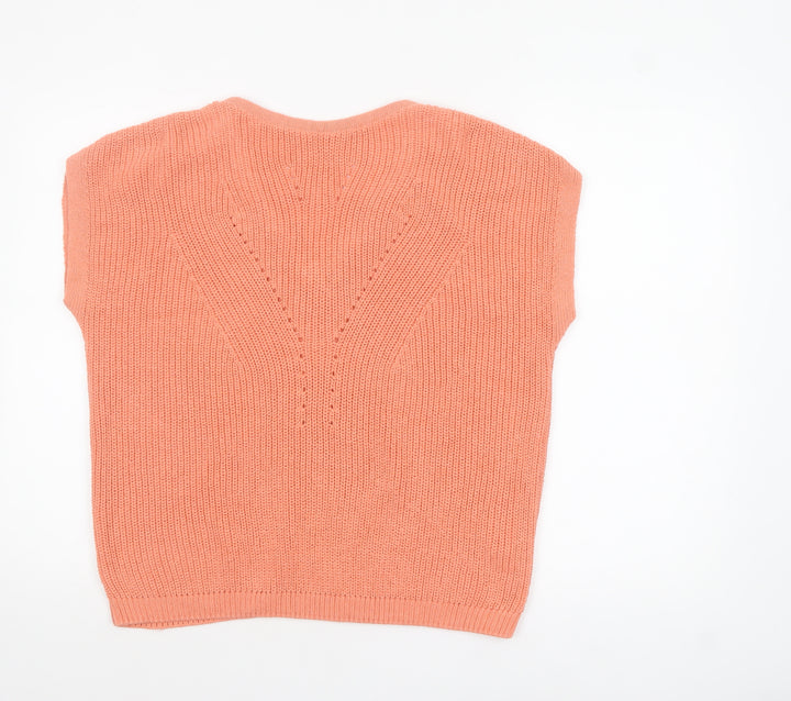 Tu Women’s Orange V-Neck Knit Cotton Blend Pullover Jumper Size 12
