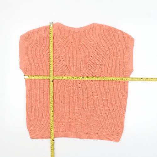 Tu Women’s Orange V-Neck Knit Cotton Blend Pullover Jumper Size 12