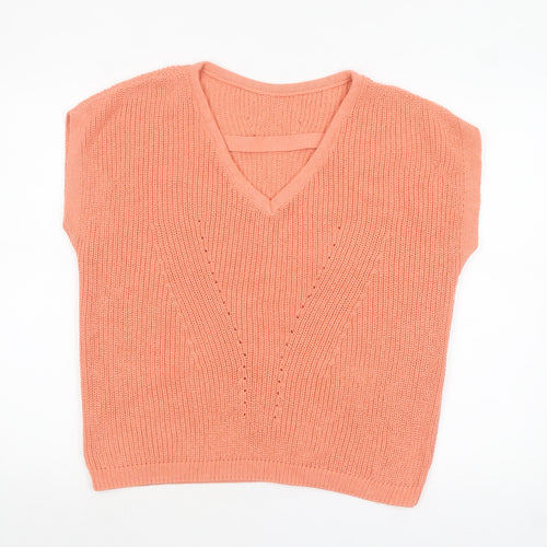 Tu Women’s Orange V-Neck Knit Cotton Blend Pullover Jumper Size 12