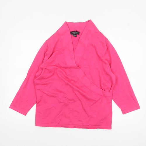 Paraphrase Women Pink Wrap Jumper Cotton Nylon 2XL V-Neck Lightweight
