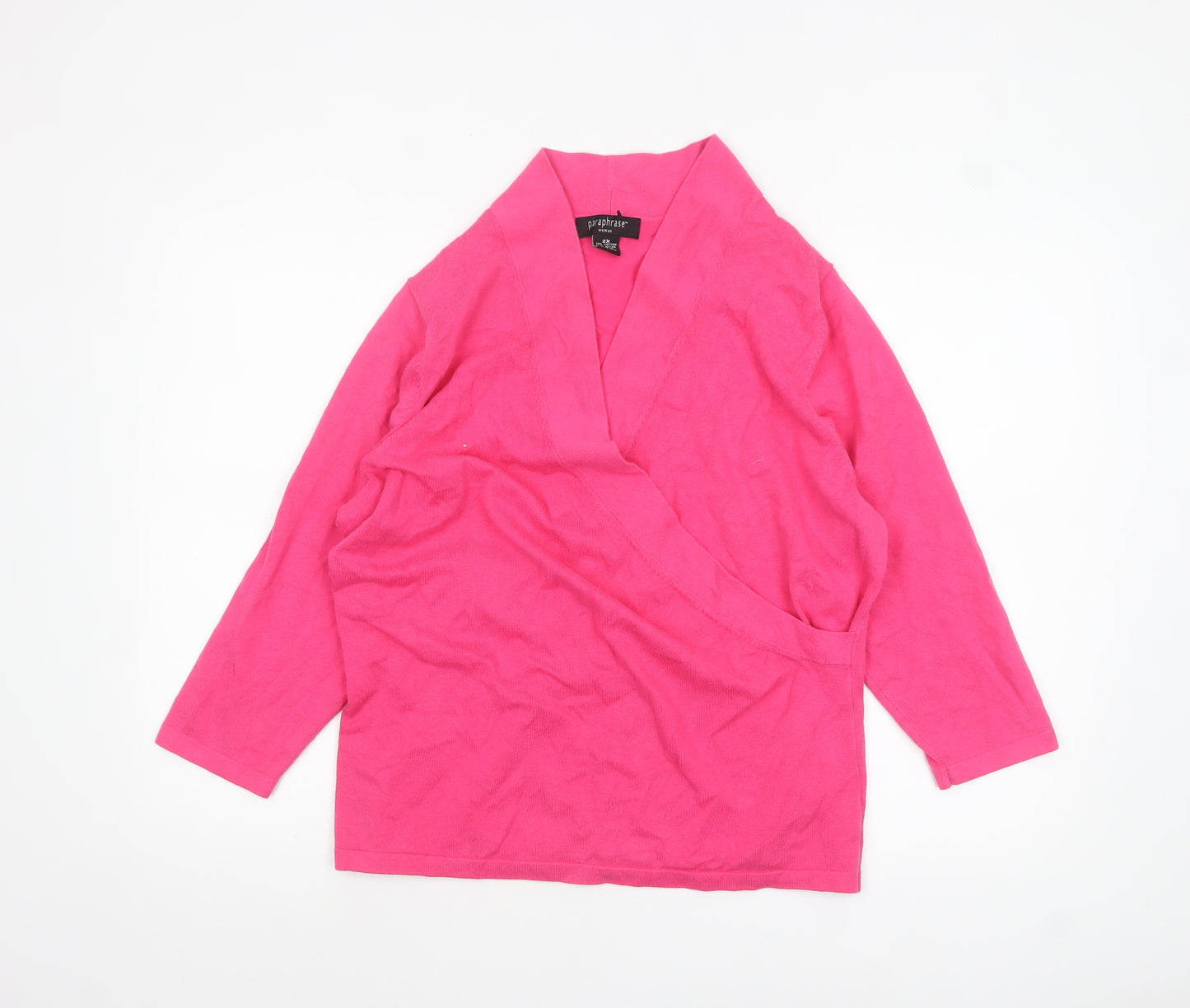 Paraphrase Women Pink Wrap Jumper Cotton Nylon 2XL V-Neck Lightweight