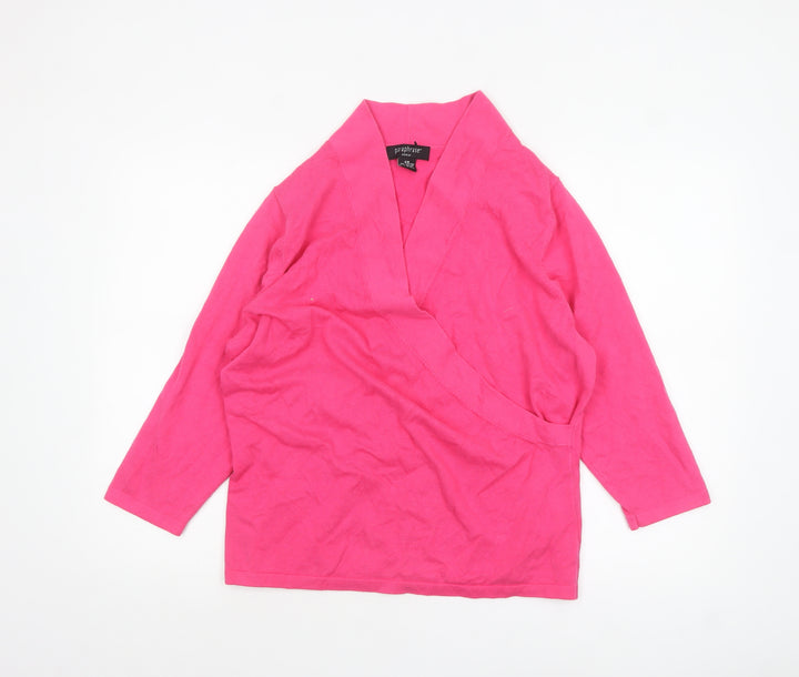 Paraphrase Women Pink Wrap Jumper Cotton Nylon 2XL V-Neck Lightweight