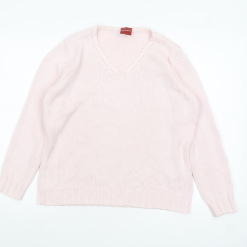 Olsen Women’s Pink V-Neck Long Sleeve Acrylic Cotton Jumper Size 14