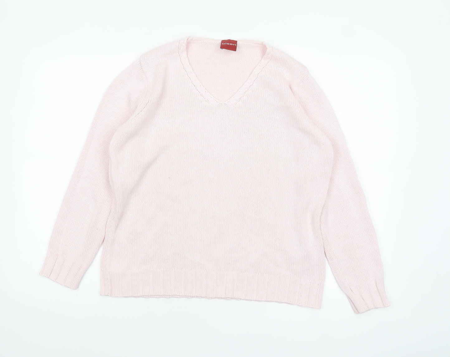 Olsen Women’s Pink V-Neck Long Sleeve Acrylic Cotton Jumper Size 14