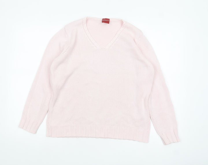 Olsen Women’s Pink V-Neck Long Sleeve Acrylic Cotton Jumper Size 14
