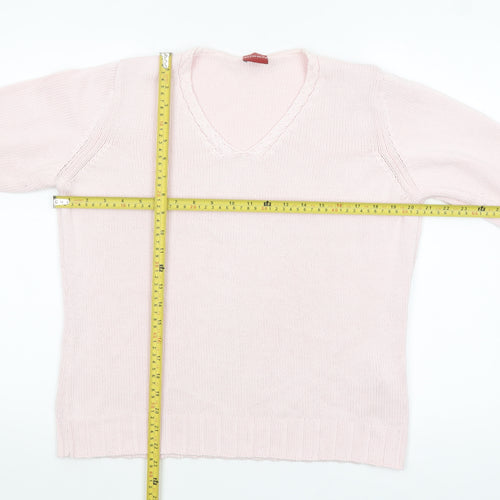 Olsen Women’s Pink V-Neck Long Sleeve Acrylic Cotton Jumper Size 14