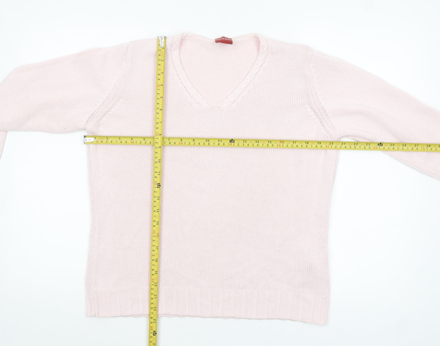 Olsen Women’s Pink V-Neck Long Sleeve Acrylic Cotton Jumper Size 14