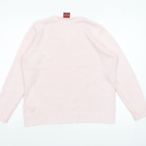 Olsen Women’s Pink V-Neck Long Sleeve Acrylic Cotton Jumper Size 14