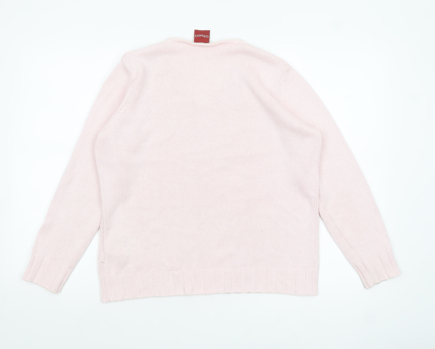 Olsen Women’s Pink V-Neck Long Sleeve Acrylic Cotton Jumper Size 14