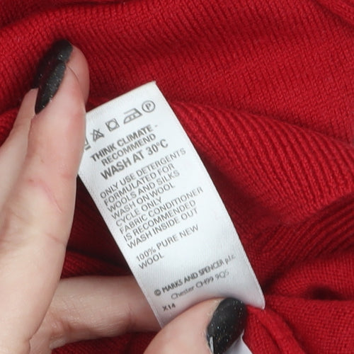 Marks and Spencer Women's Red Wool Crew Neck Jumper Size 10