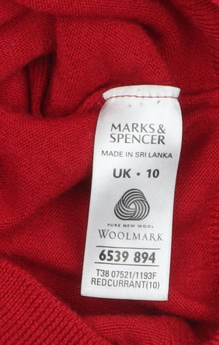 Marks and Spencer Women's Red Wool Crew Neck Jumper Size 10