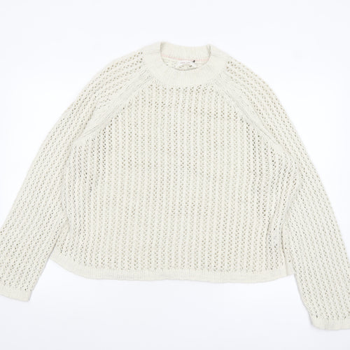 Marks and Spencer Per Una Women's Ivory Open-Knit Cotton Jumper L