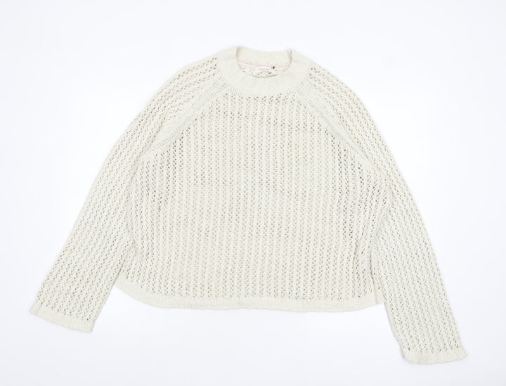 Marks and Spencer Per Una Women's Ivory Open-Knit Cotton Jumper L