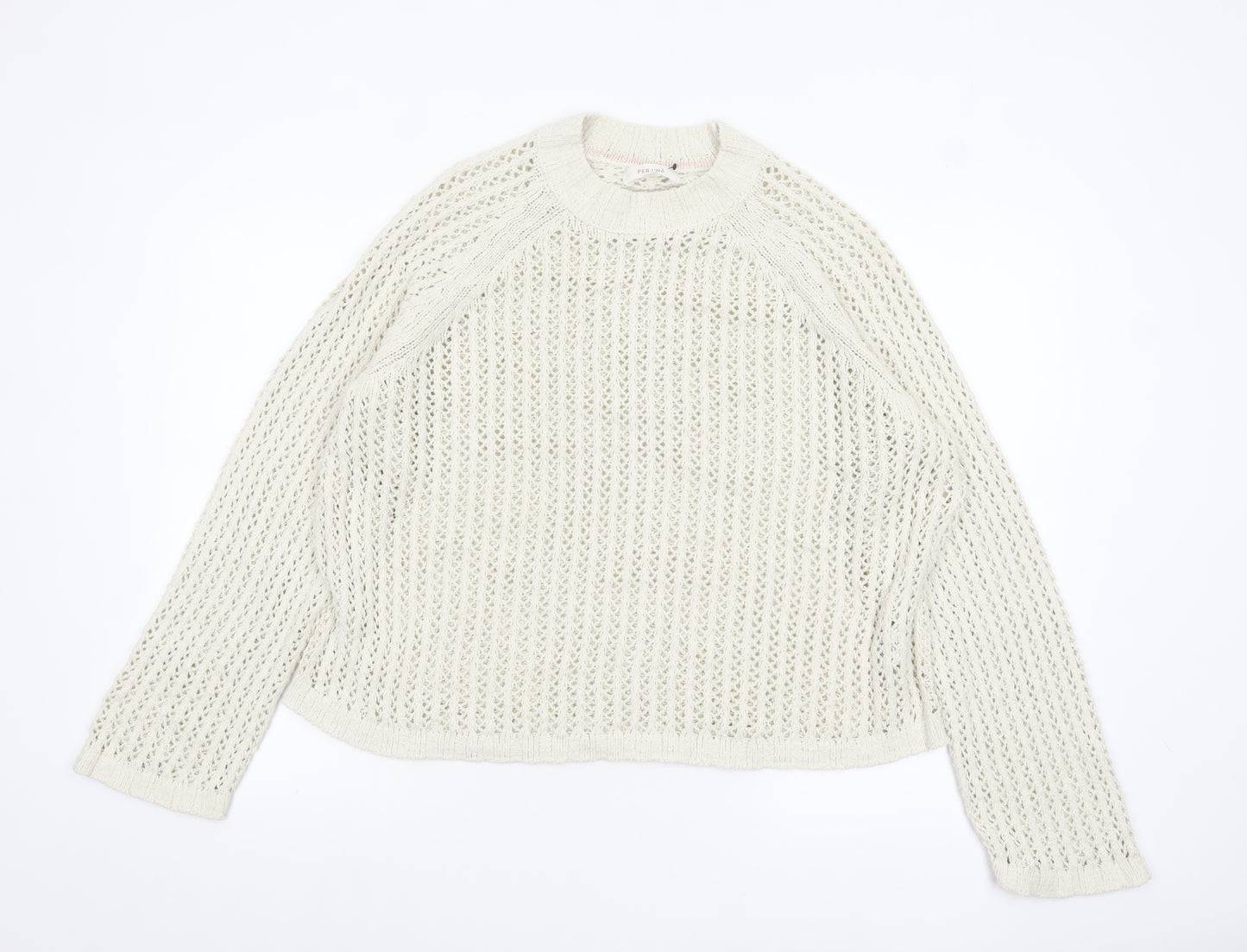 Marks and Spencer Per Una Women's Ivory Open-Knit Cotton Jumper L