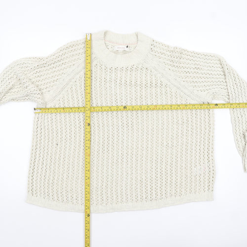 Marks and Spencer Per Una Women's Ivory Open-Knit Cotton Jumper L