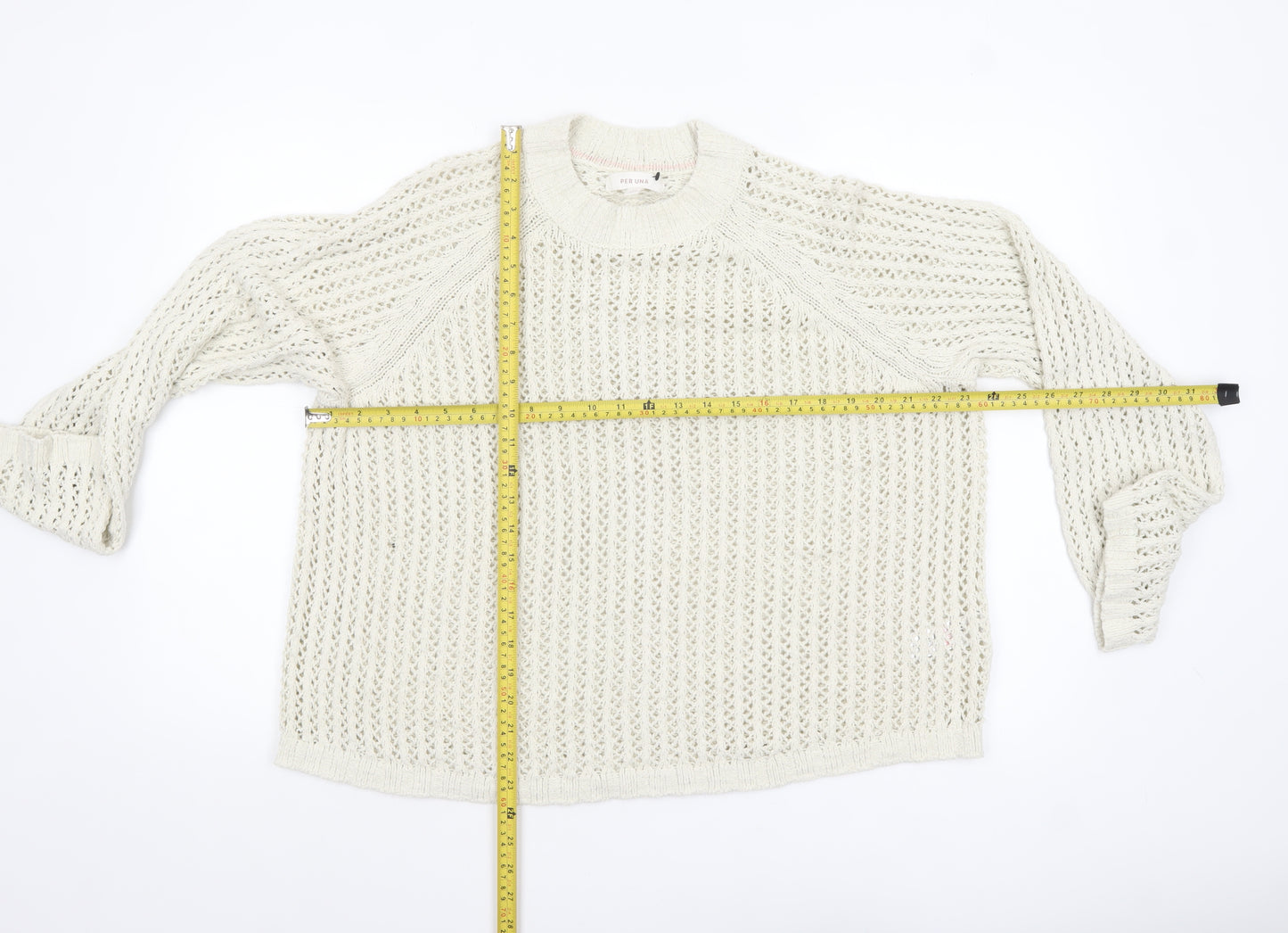 Marks and Spencer Per Una Women's Ivory Open-Knit Cotton Jumper L
